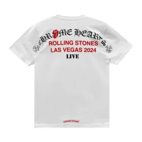 Biała koszulka Chrome Hearts Las Vegas Rolling Stones z kieszenią