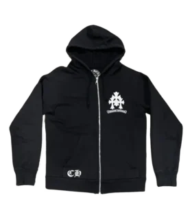 Bluza z kapturem i zamkiem błyskawicznym Chrome Hearts z potrójnym logo krzyża