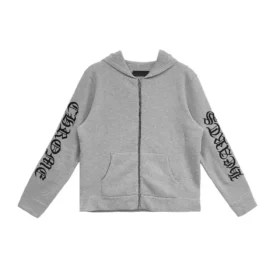 Bluza z kapturem i zamkiem Chrome Hearts z haftem z kaszmiru, szara