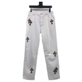Chrome Hearts Białe jeansy z motywem lamparta