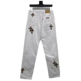 Chrome Hearts Białe jeansy z motywem lamparta