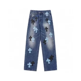 Chrome Hearts Czarno-cyjanowe dżinsy z Cross Patch w kształcie krzyża