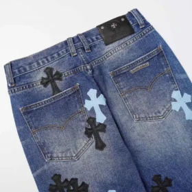 Chrome Hearts Czarno-cyjanowe dżinsy z Cross Patch w kształcie krzyża