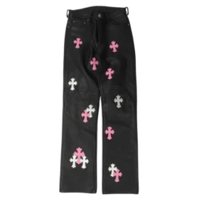 Chrome Hearts Fleur Knee Leather Cross Patch Spodnie