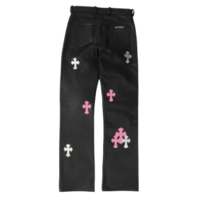 Chrome Hearts Fleur Knee Leather Cross Patch Spodnie