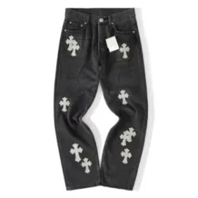 Chrome Hearts Jeansy z białą Cross Patch w kształcie krzyża