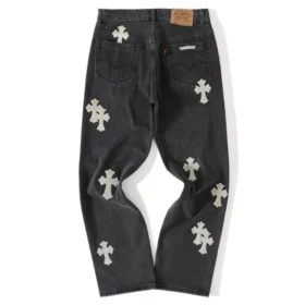 Chrome Hearts Jeansy z białą Cross Patch w kształcie krzyża