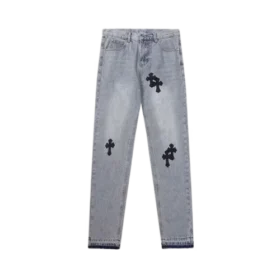 Chrome Hearts Ręcznie malowane skórzane Jeansy z krzyżem