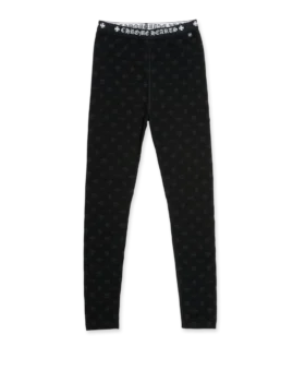 Czarne bawełniane legginsy Chrome Hearts z szarym nadrukiem z wieloma logo