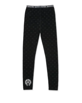 Czarne bawełniane legginsy Chrome Hearts z szarym nadrukiem z wieloma logo