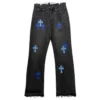 Czarne i niebieskie Jeansy z naszywką w kształcie krzyża Chrome Hearts Czarne i niebieskie Jeansy z naszywką w kształcie krzyża Chrome Hearts