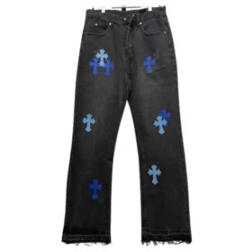 Czarne i niebieskie Jeansy z naszywką w kształcie krzyża Chrome Hearts