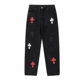 Czarne jeansy z haftem Chrome Hearts