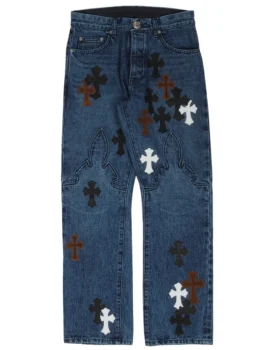 Jeansy Chrome Hearts Fleur z Cross Patch w kształcie krzyża na kolanie