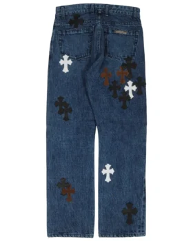 Jeansy Chrome Hearts Fleur z Cross Patch w kształcie krzyża na kolanie