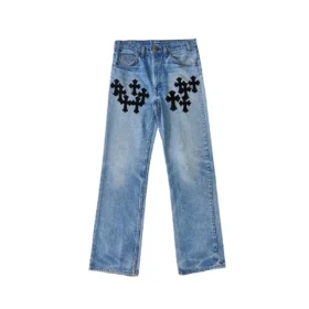 Jeansy Chrome Hearts Levi’s z Cross Patch w kształcie krzyża – niebieskie