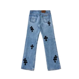Jeansy Chrome Hearts Levi’s z Cross Patch w kształcie krzyża – niebieskie