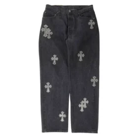 Jeansy Chrome Hearts z Cross Patch w kształcie krzyża z włosia kucyka