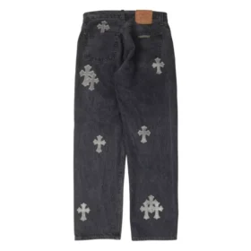 Jeansy Chrome Hearts z Cross Patch w kształcie krzyża z włosia kucyka