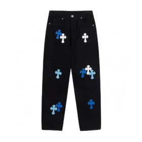 Jeansy Chrome Hearts z niebiesko-białą Cross Patch w kształcie krzyża