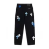 Jeansy Chrome Hearts z niebiesko-białą Cross Patch w kształcie krzyża