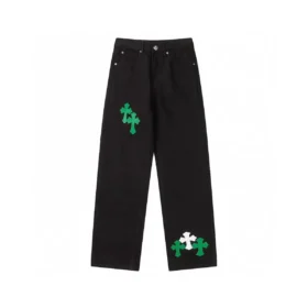 Jeansy z naszywką Chrome Hearts Cross w kolorze zielonym i białym