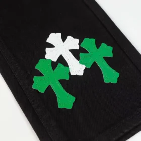 Jeansy z naszywką Chrome Hearts Cross w kolorze zielonym i białym