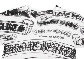 Koszulka z nadrukiem Chrome Hearts Comme Des Garcons, biała, czarna