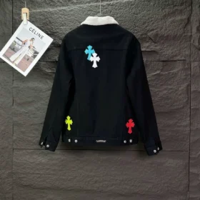 Kurtka dżinsowa Chrome Hearts z białym kołnierzem i Cross Patches