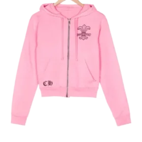 Różowa bluza z kapturem i zamkiem dla dziewczyn Chrome Hearts
